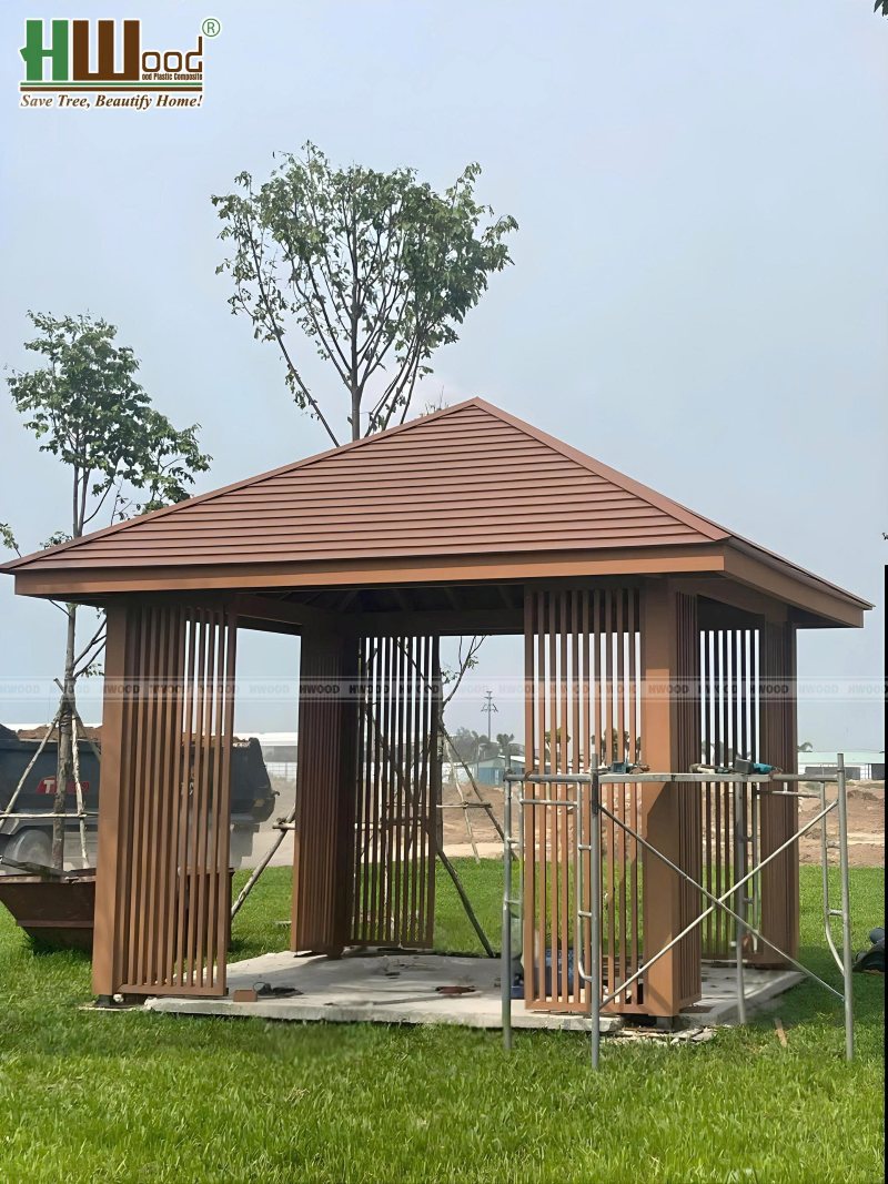 Ứng dụng tấm ốp mái HW177W28 cho chòi nghỉ ngoài trời – chống mưa nắng tốt, bền màu lâu dài và thân thiện môi trường