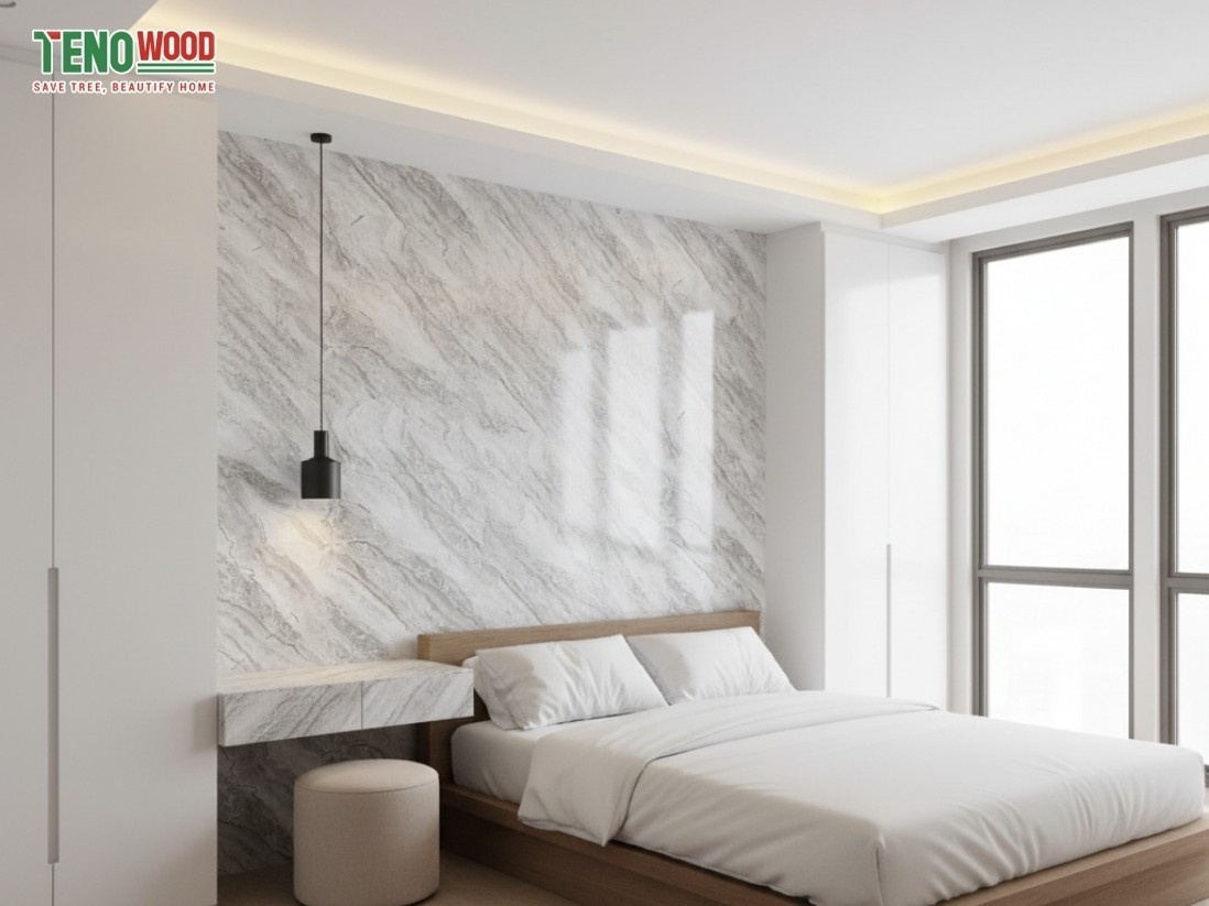 Ứng dụng Tấm PVC vân đá TN1220W2440ID32 màu HW-32