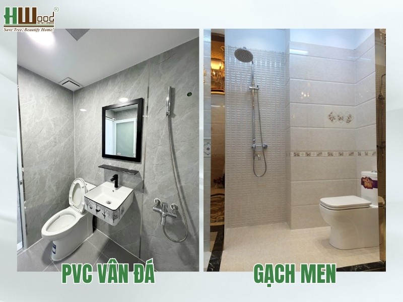 So sánh PVC vân đá và gạch men nhà vệ sinh
