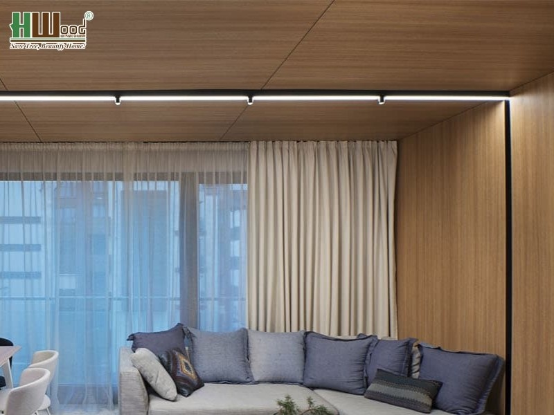 Không gian nghỉ ngơi với ốp trần vân gỗ
