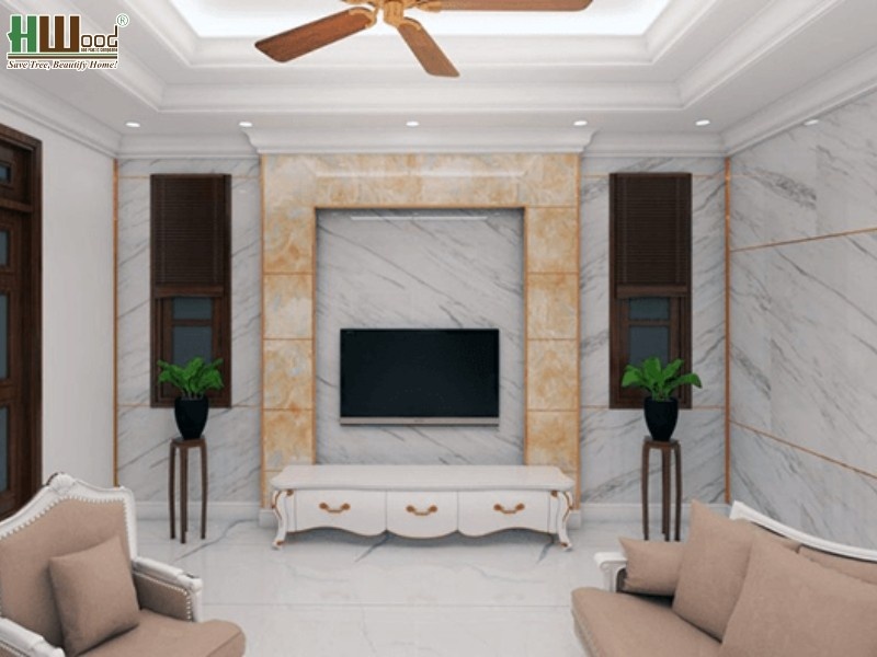 PVC vân đá ứng dụng không gian phòng khách