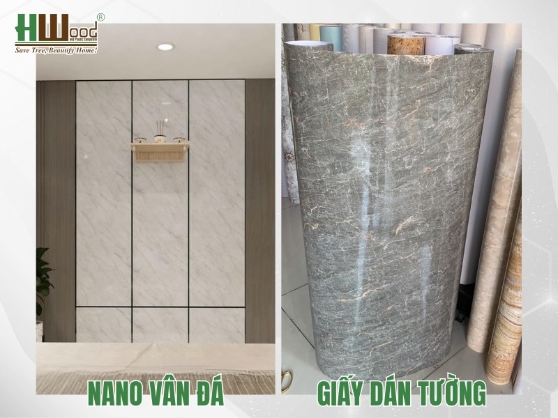 So sánh nano vân đá và giấy dán tường