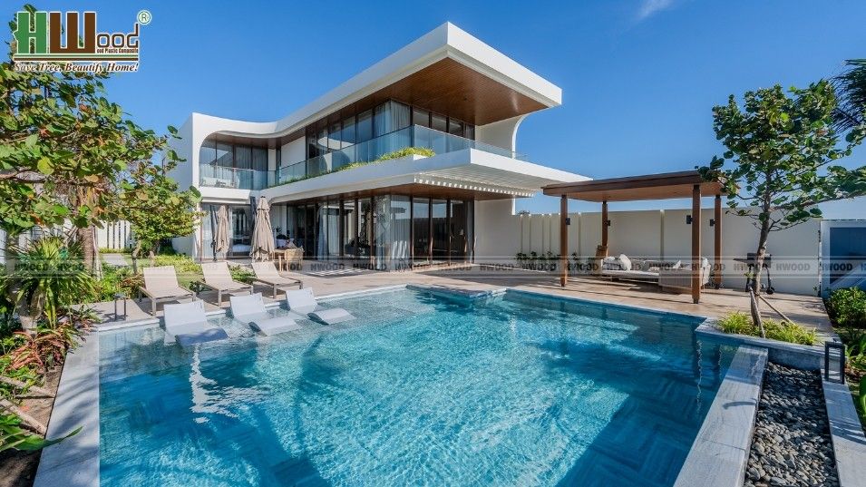 Biệt thự hồ bơi cabana ban ngày Ixora Hồ Tràm