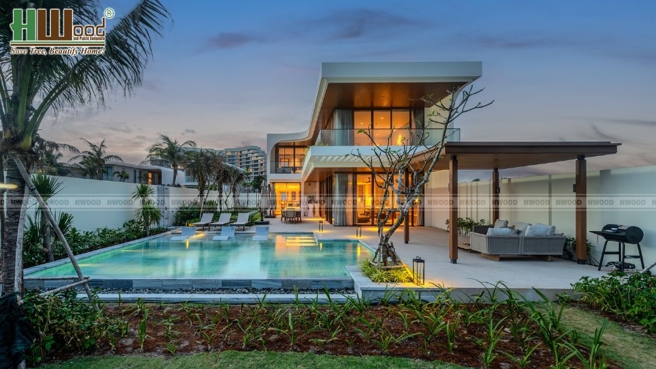 Cabana hồ bơi biệt thự lúc chiều Ixora Hồ Tràm