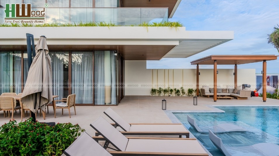 Không gian thư giãn hồ bơi cabana Ixora Hồ Tràm