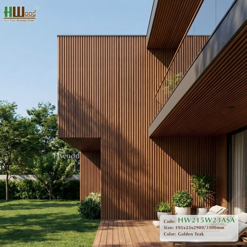 Lam sóng gỗ nhựa ASA màu Golden Teak cho sân vườn