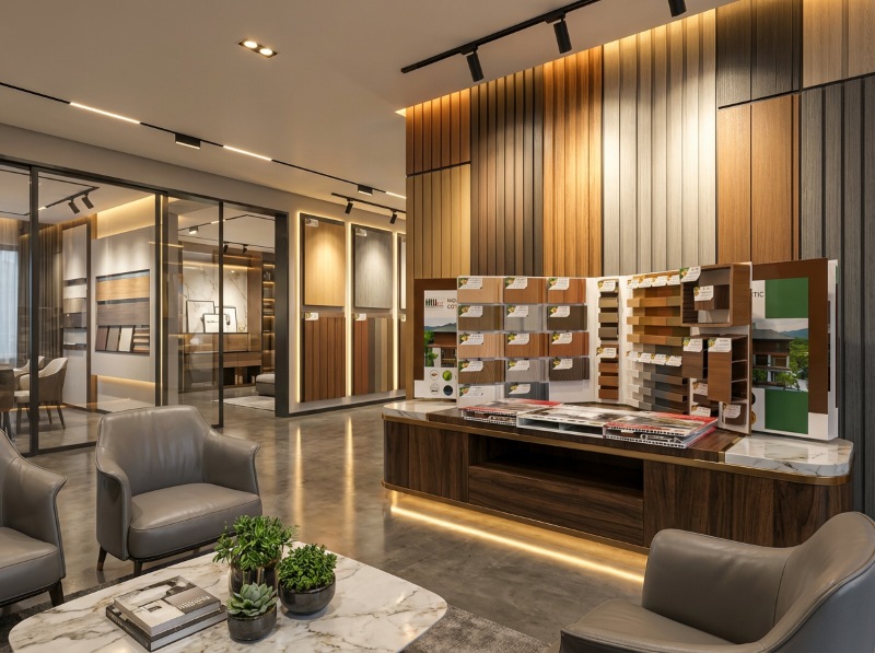 Không gian trưng bày chuyên nghiệp tại showroom HWOOD