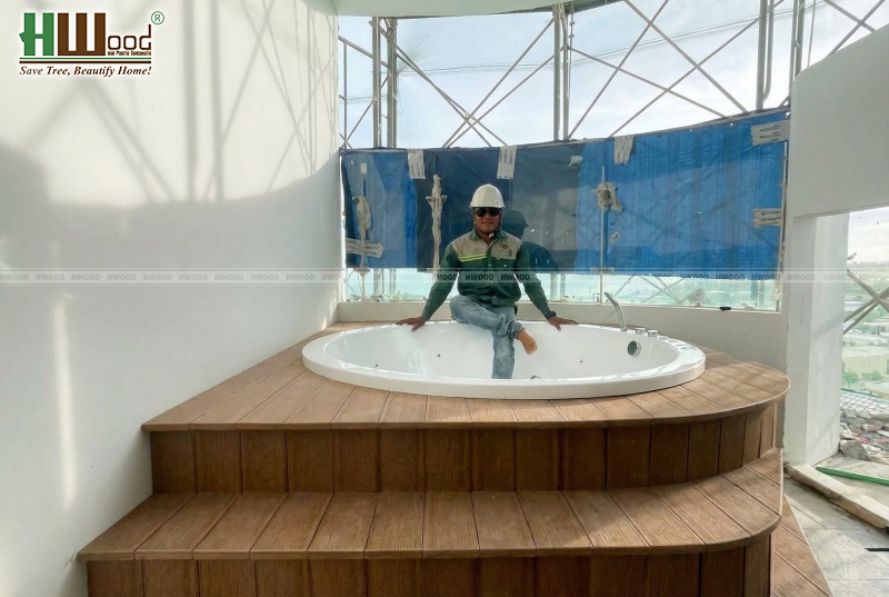 Lắp đặt bồn tắm kết hợp sàn gỗ nhựa ASA Ixora Hồ Tràm