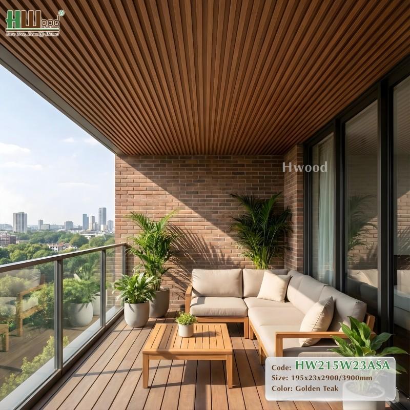 Lam sóng gỗ nhựa ASA màu Golden Teak cho biệt thự