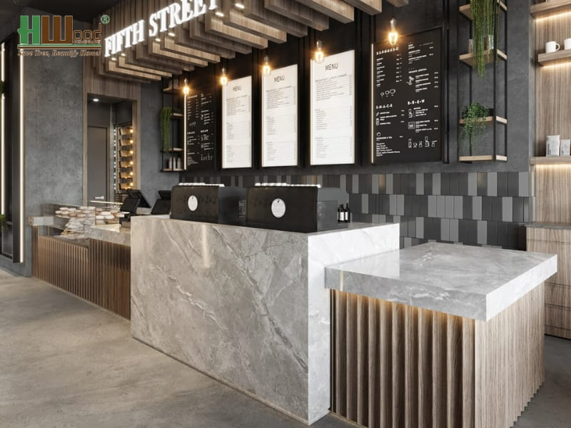 Ứng dụng PVC vân đá ốp quầy bar