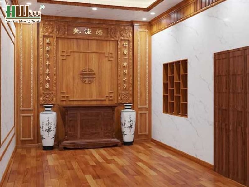 Phòng thờ ốp nano giả gỗ