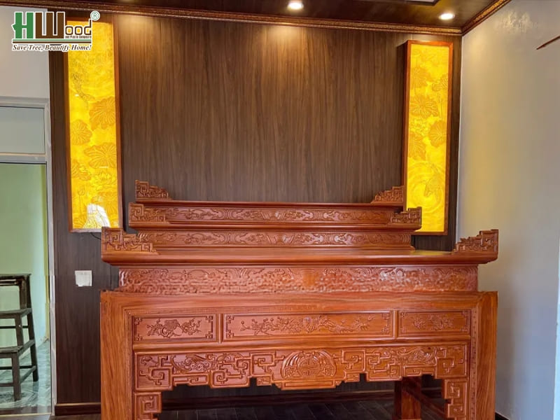 Nano vân gỗ ốp lưng bàn thờ