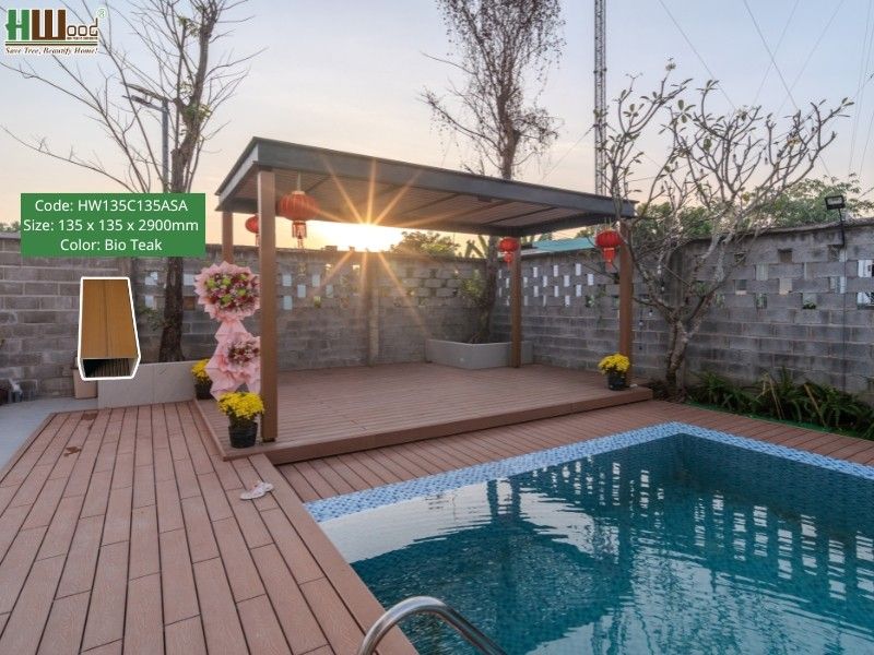 Lam trụ gỗ nhựa HW135C135ASA dựng giàn Pergola — sang trọng, bền vững ngoài trời