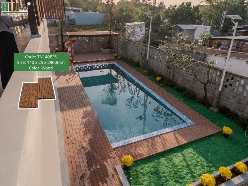 Sàn gỗ ngoài trời lát hồ bơi chống trơn trượt an toàn