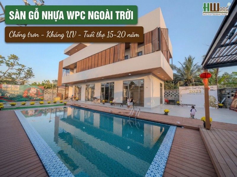 Sàn gỗ nhựa WPC ngoài trời – bền màu, kháng nước, chống trơn trượt hiệu quả