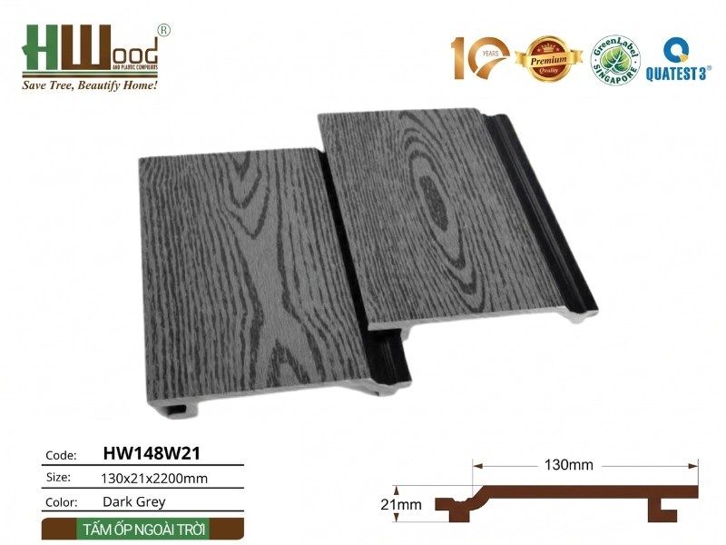 Tấm ốp HW148W21 vân gỗ 2D màu Dark Grey