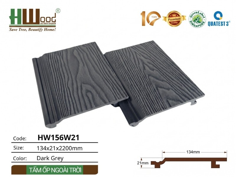 Tấm ốp HW156W21 vân gỗ 3D màu Dark Grey