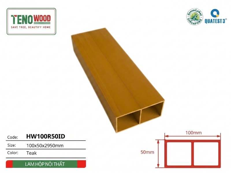 Lam hộp nội thất Tenowood HW100R50ID màu Teak kích thước 100x50x2950mm