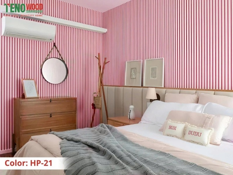 Tấm ốp lam sóng màu hồng pastel ốp tường phòng ngủ bé gái