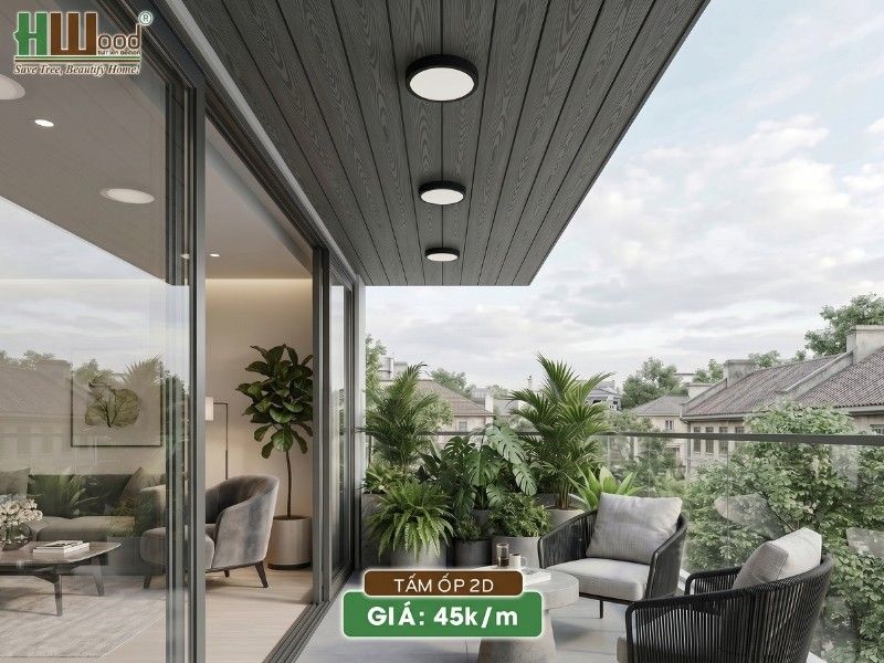 Tấm ốp gỗ nhựa bề mặt 2D màu Dark Grey – vân gỗ thanh lịch cho mặt tiền