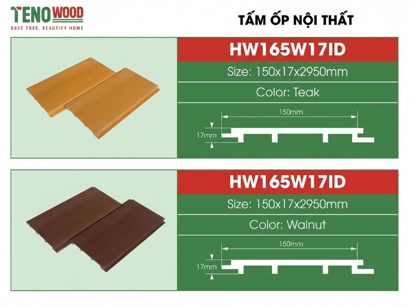 Tấm ốp nội thất Tenowood HW165W17ID màu Teak và Walnut kích thước 150x17x2950mm