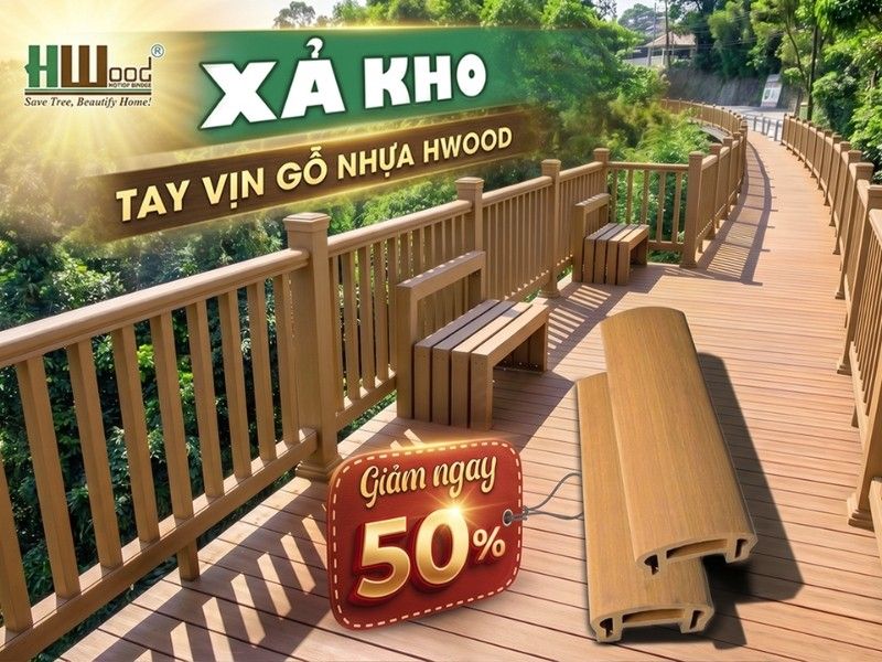 xả kho tay vịn gỗ nhựa HWOOD cho lan can ngoài trời