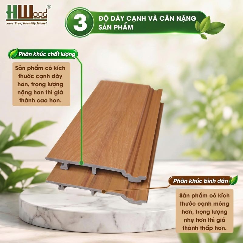 độ dày cạnh và cân nặng tấm ốp ASA