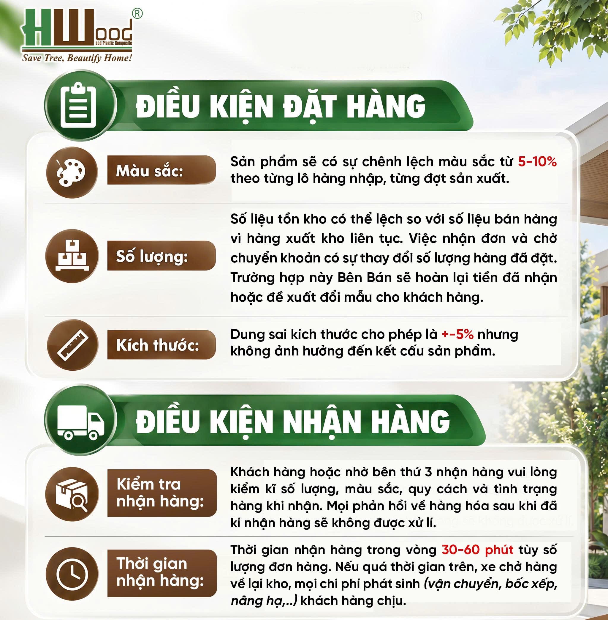Điều kiện đặt hàng và nhận hàng của HWood Việt Nam