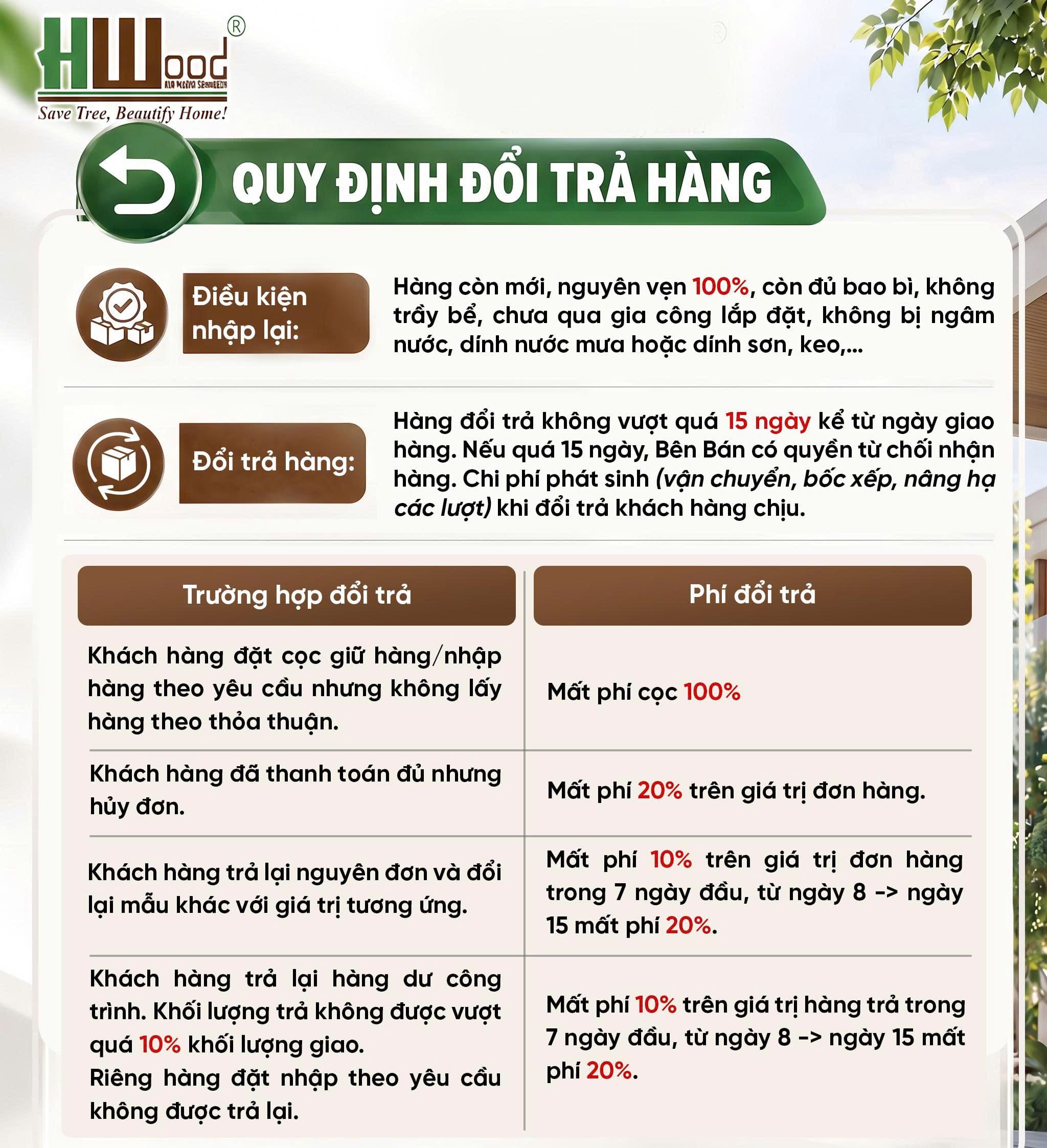 Quy định đổi trả hàng HWood Việt Nam